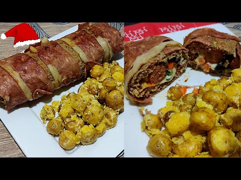 Cena de Navidad en sartén Rollo de carnes fácil rápido y deliciosa