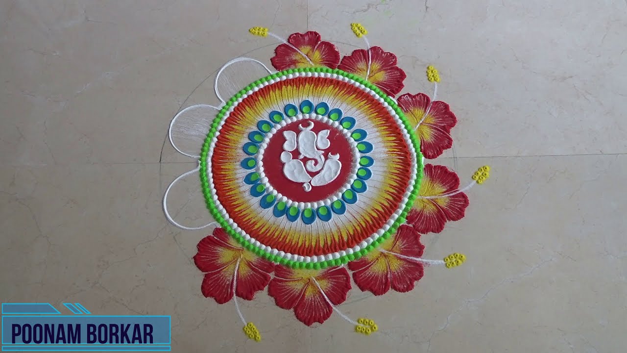ganesh chathurthi special flower rangoli design by poonam borkar