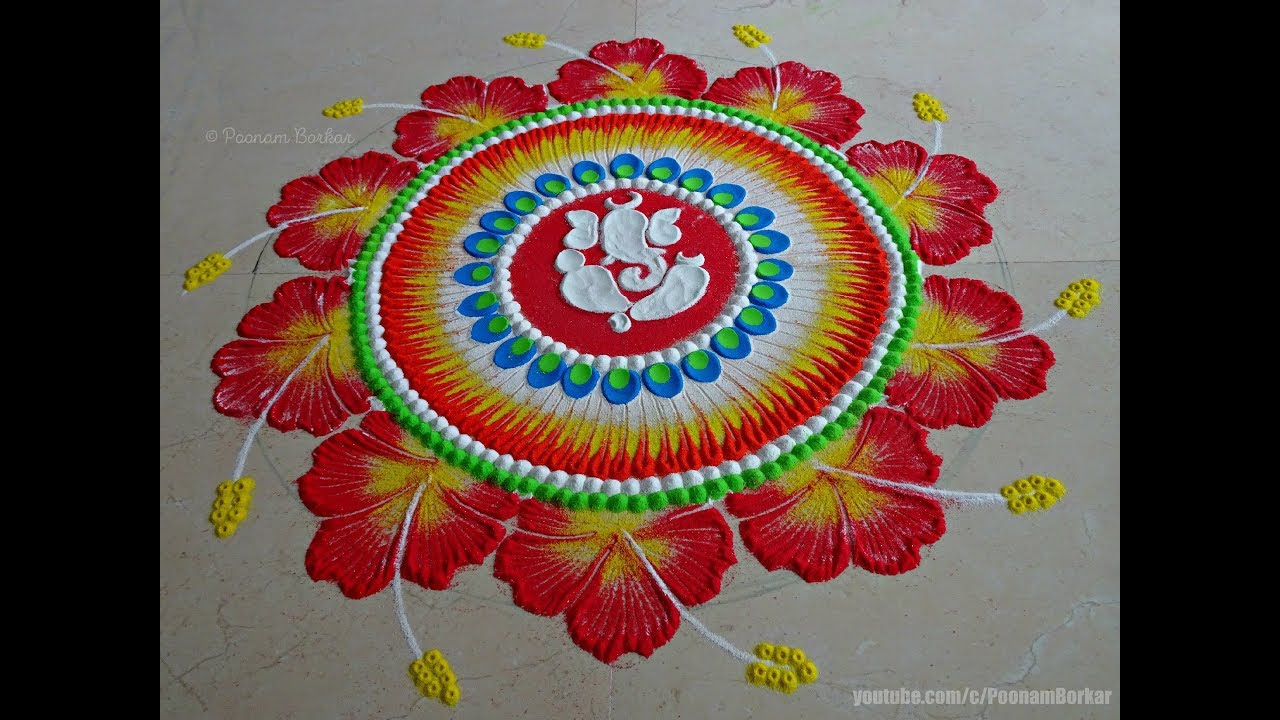 Ganesh chathurthi special flower rangoli design by poonam borkar