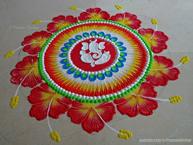 Ganesh chathurthi special flower rangoli design by poonam borkar