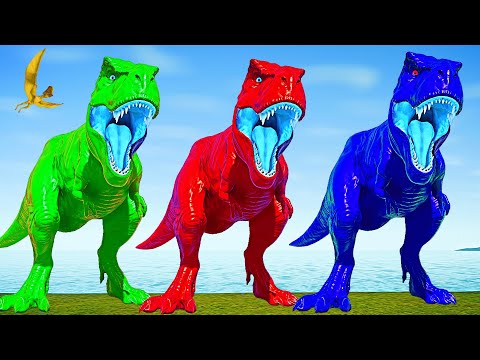 Color T-Rex Team Vs Super Heroes Dino Spiderman,Ironman,Godzilla,Batman - Jurassic World Evolution