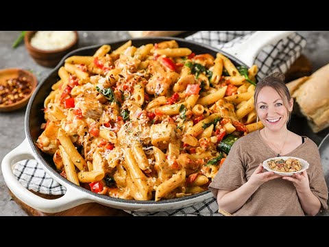 Creamy Tuscan Chicken Pasta with Sun Dried Tomatoes and Spinach