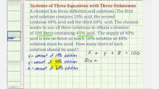 System of 3 Equations with 3 Unknowns Application - Concentration Problem