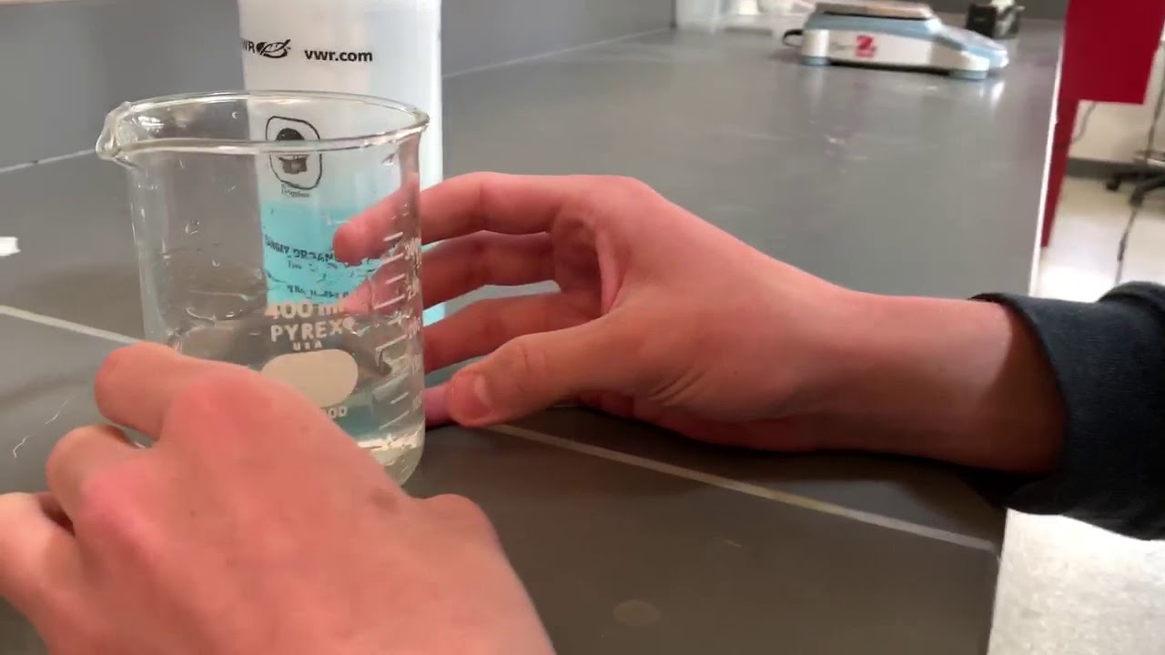 Watch video Filling 150mL of water in the 400mL beaker to about 45°C Now Filling 150mL of water in the 400mL beaker to about 45°C