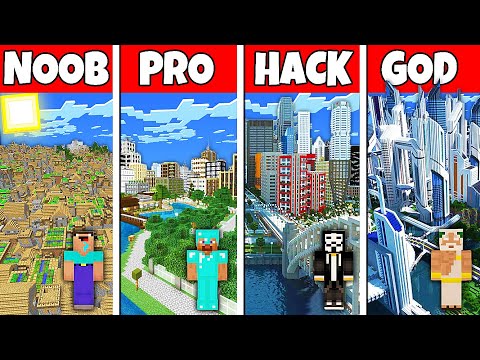 Minecraft Battle: NOOB vs PRO vs HACKER vs GOD! CITY BUILD CHALLENGE in Minecraft
