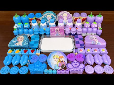 BLUE vs PURPLE FROZEN !! Mixing Random into GLOSSY Slime ! Satisfying Slime Video #583