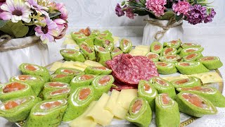 ОБАЛДЕННАЯ ЗАКУСКА НА ПРАЗДНИЧНЫЙ СТОЛ!!! БЛИНЧИКИ СО ШПИНАТОМ И КРАСНОЙ РЫБОЙ/// СУПЕР-РЕЦЕПТ