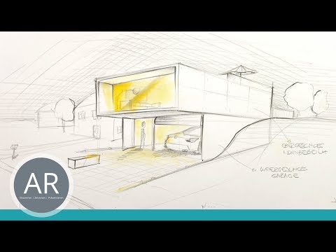 Architektur-Zeichnungen. Häuser perspektivisch zeichnen lernen. Architektur Studium Mappe