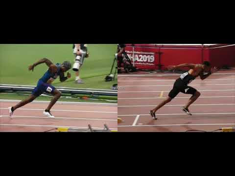 200m starting-blocks Noah Lyles vs Andre de Grasse slow-motion