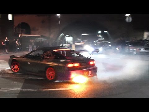 MADNESS on a roundabout - Drifting, burnouts, donuts, flames