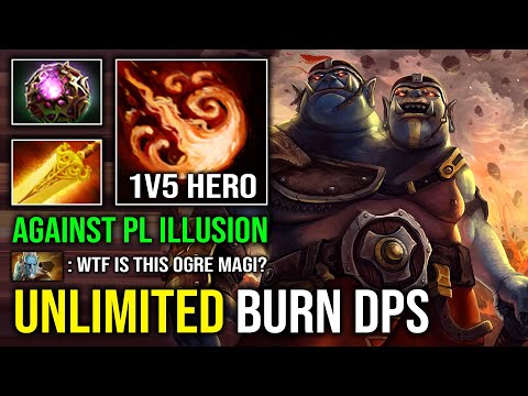 WTF 1v5 Unlimited Ignite Burn Per Sec Solo Mid Raid Boss Radiance Ogre Magi Vs PL Illusion Dota 2