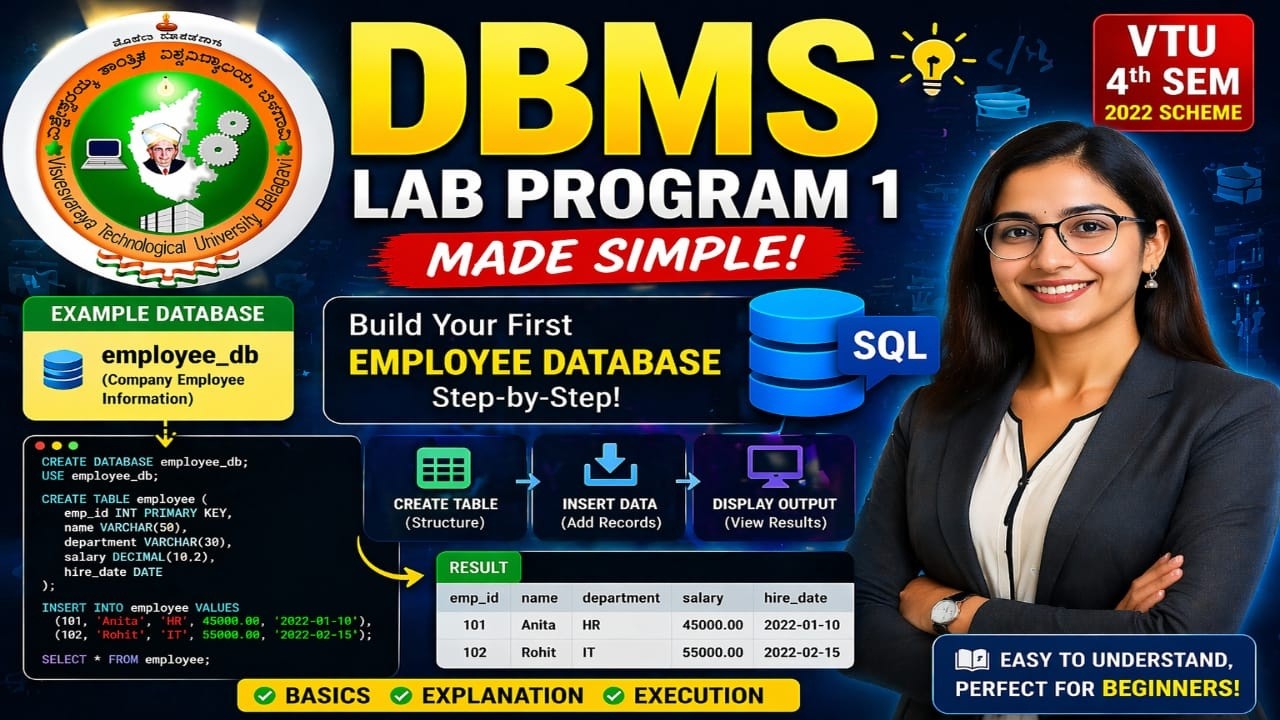 DBMS Lab Program 1 | VTU 4th Sem (2022 Scheme) 💻🚀 #sporifiilearn