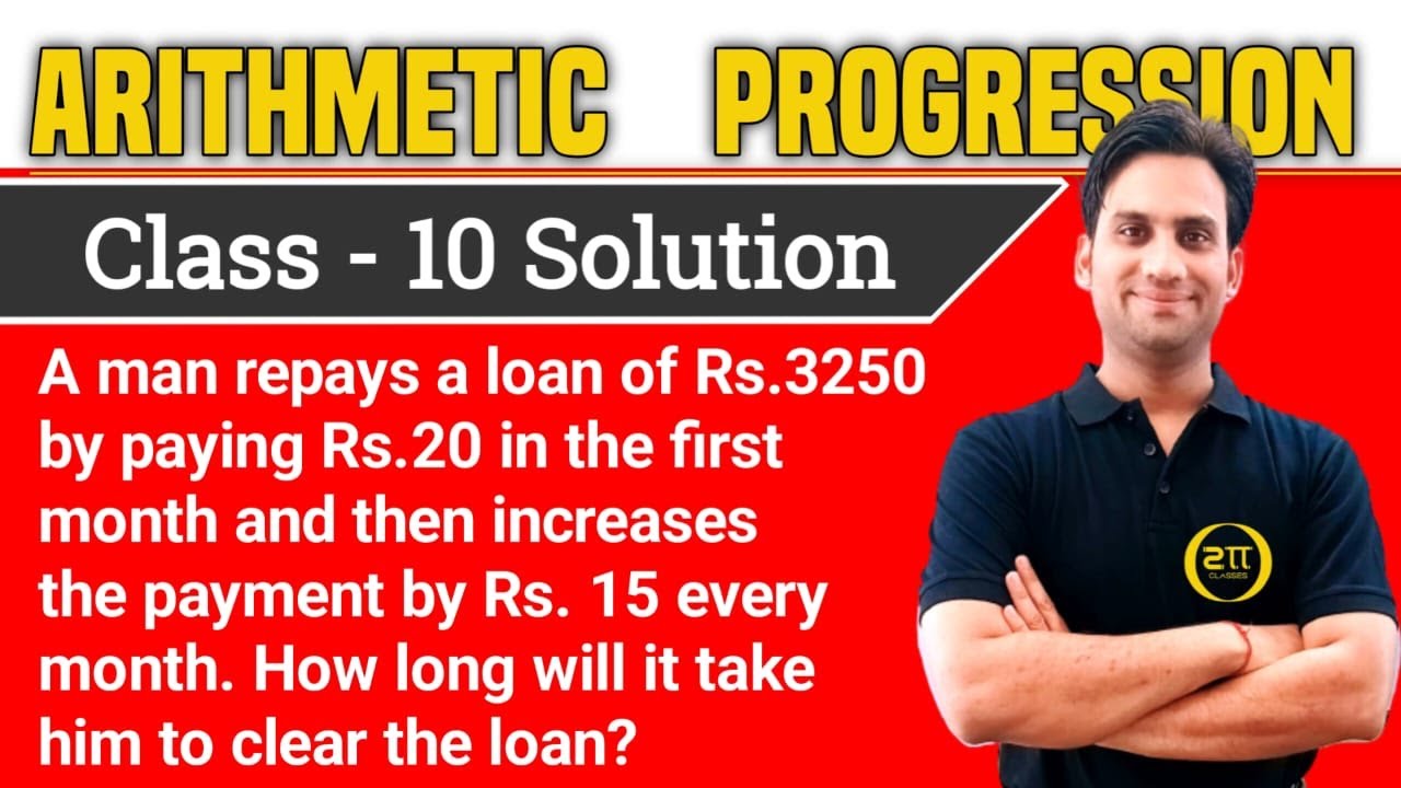 Watch video A man repays a loan of Rs. 3250 by paying Rs. 20 in the first month and then increases the payment Now A man repays a loan of Rs. 3250 by paying Rs. 20 in the first month and then increases the payment
