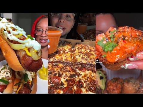 TIKTOK MUKBANG COMPILATION CHEESY PIZZA MEXICAN HOT DOGS SUSHI CHEESY BURRITO KOREAN CORN DOGS