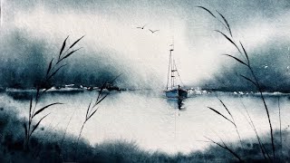 Painting with Just One Color – Monochrome Indigo Watercolor Landscape