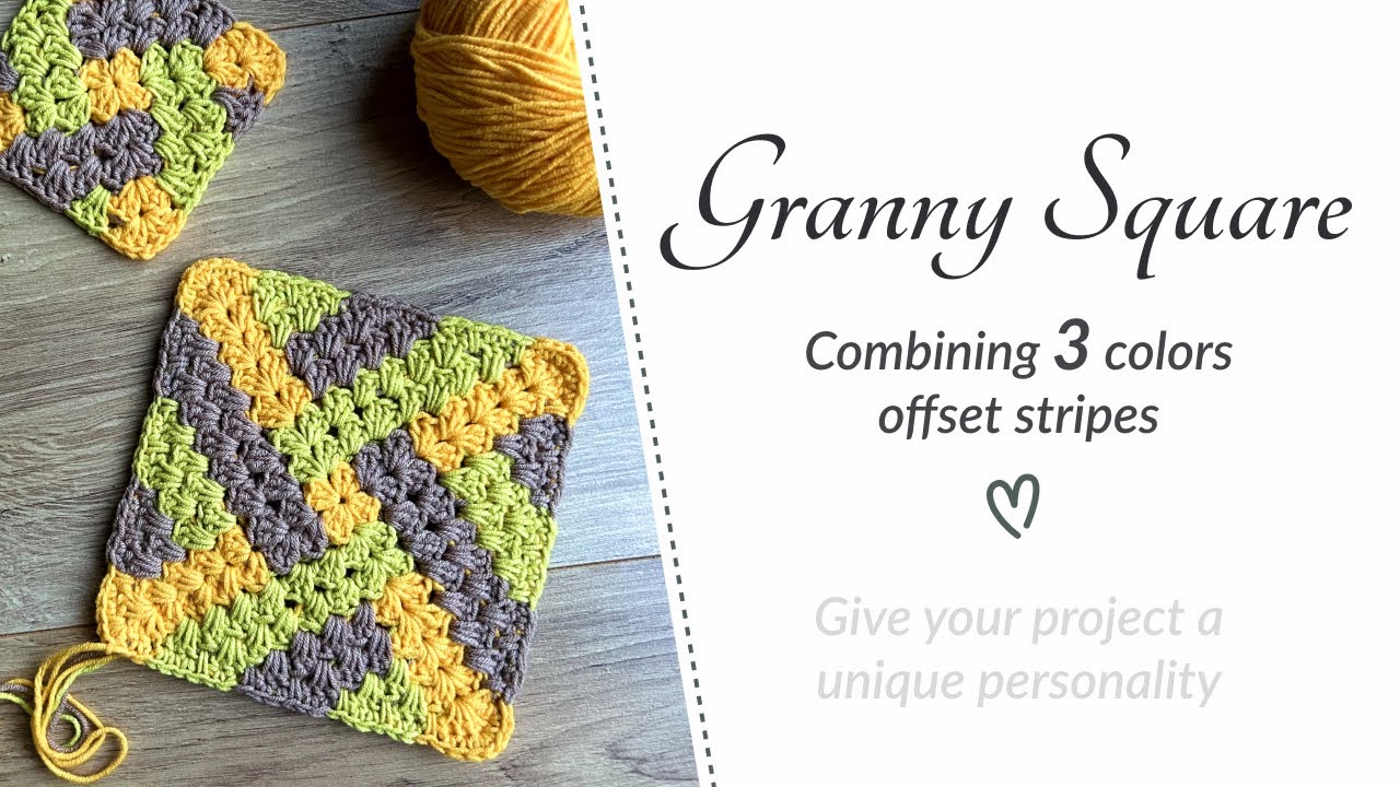 How to Crochet a Classic Granny Square with Color Changes (3 Colors) and Offset Stripes 🧶✨