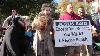 Christians Protest Halloween in Salem, Mass!