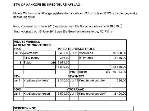 GRAAD 11 EN 12 REKENINGKUNDE -  BTW op kredietaankope & krediteure-afslag