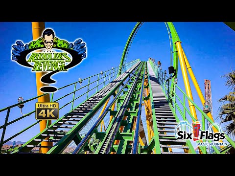 Front row point of view footage of Riddler's Revenge