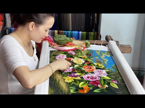 Embroider hand a beautiful embroidery picture | Embroidery Art - Colorful wild rose bushes