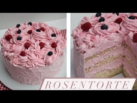 Rosane Rosentorte mit Erdbeergeschmack / Torte mit Fruchtzwergegeschmack / leicht, locker und lecker