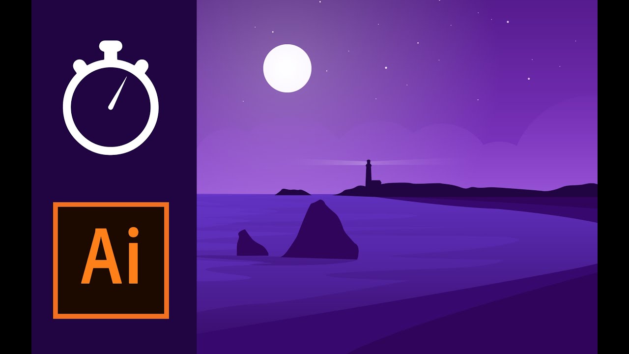 Sea Beach Light House -  Landscape Vector Illustration - Speed Art.