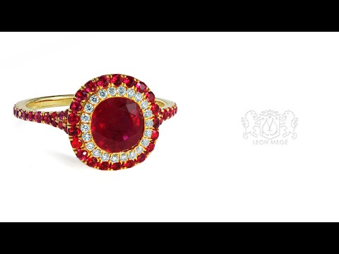 Leon Megé Galaxy™ double halo ring with a Burmese ruby surrounded by rubies and diamonds r1314