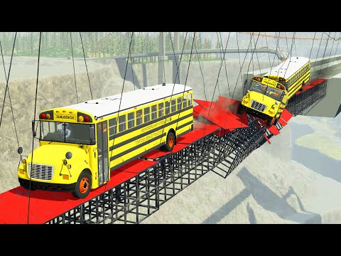Long Suspension bridge Testing - School BUS - BeamNG Drive