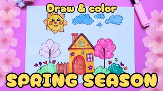 How to draw Spring Season easy for kids. Drawing of Spring Season step-by-step for children