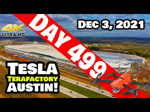 Tesla Gigafactory Austin 4K  Day 499 - 12/3/21 - Tesla Texas - ROOF ALMOST COMPLETE AT GIGA TEXAS!