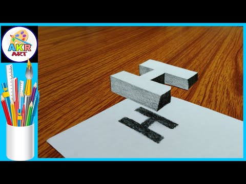 Easy 3D trick art drawing...How to draw 3D floating letter 'H'...easy step by step tutorial 3D art.