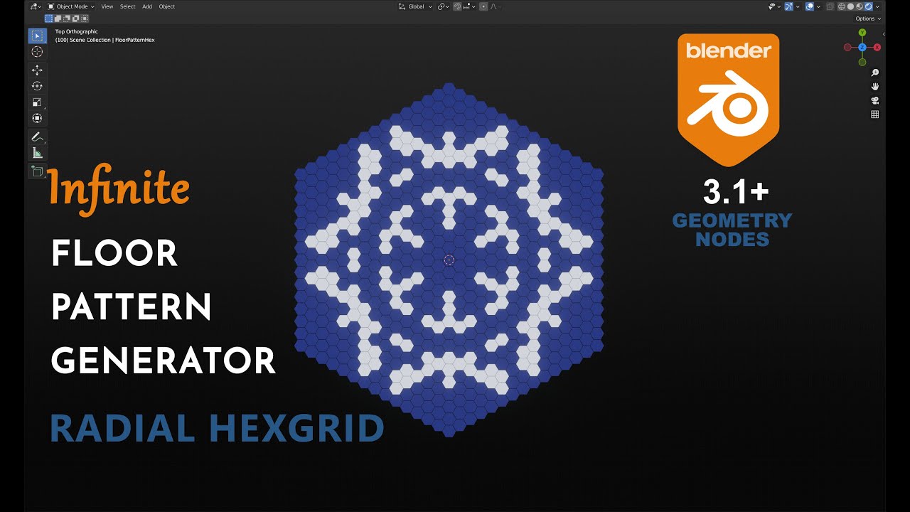 Infinite Floor Pattern Generator HexGrid Geometry Nodes Blender 3.1+
