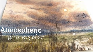 Atmospheric Watercolor: Painting a Marsh at Dusk with Birds in Flight