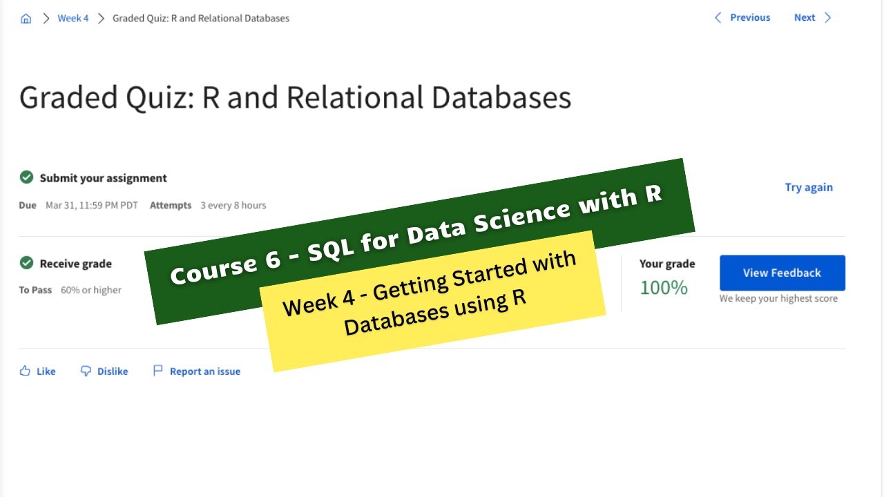 sql for data science with r coursera answers week 4 || IBM || theanswershome