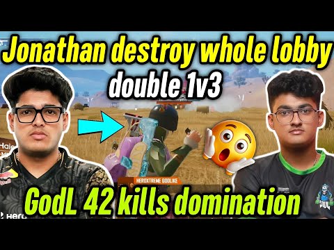 Jonathan destroy whole lobby double 1v3 🔥 Godlike 42 kills domination 🇮🇳