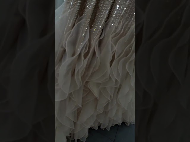 فستان سهرة فاخر بتصميم عربي بطبقات كشكشة متدرجة للمناسبات