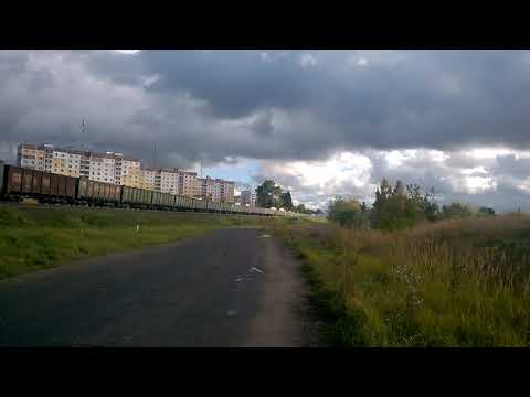 Поезд 2ТЭМУ с грузовым составом под Витебском