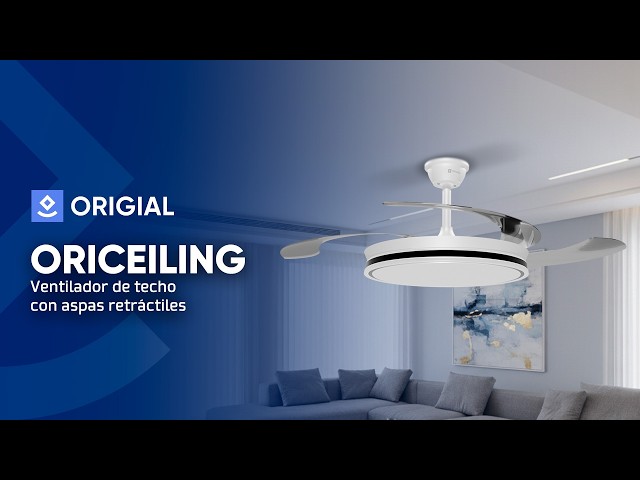 Origial AirBliss Ceiling Retractable Dim, Ventilador de techo con aspas retráctiles, 122cm, con luz regulable, blanco video