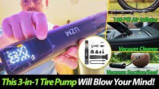 3-in1 UZM Car & Home Vacuum + Portable Tire Inflator In One! - Portable Air Pump for Car, E-Bikes