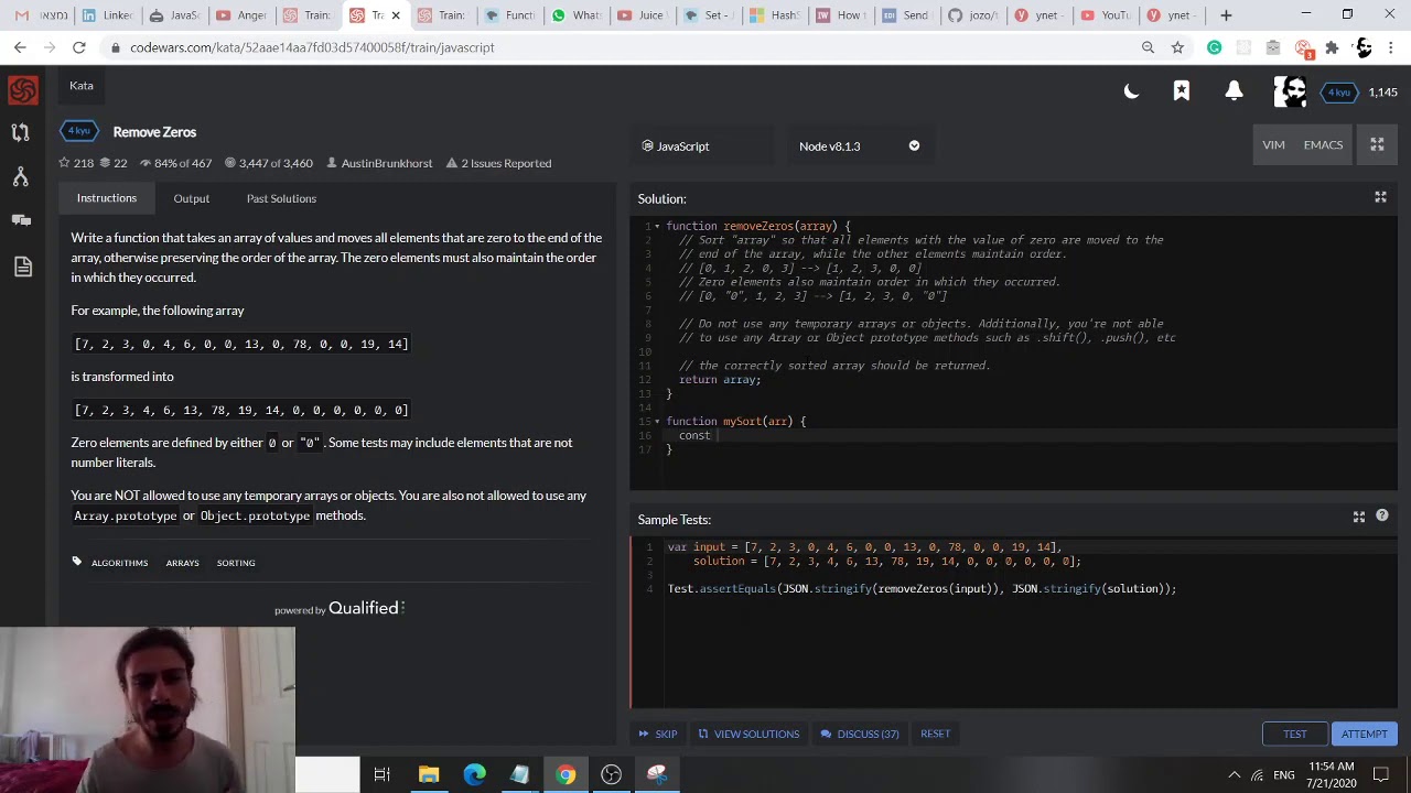 Code Wars 4 kyo - Remove Zeros solved!