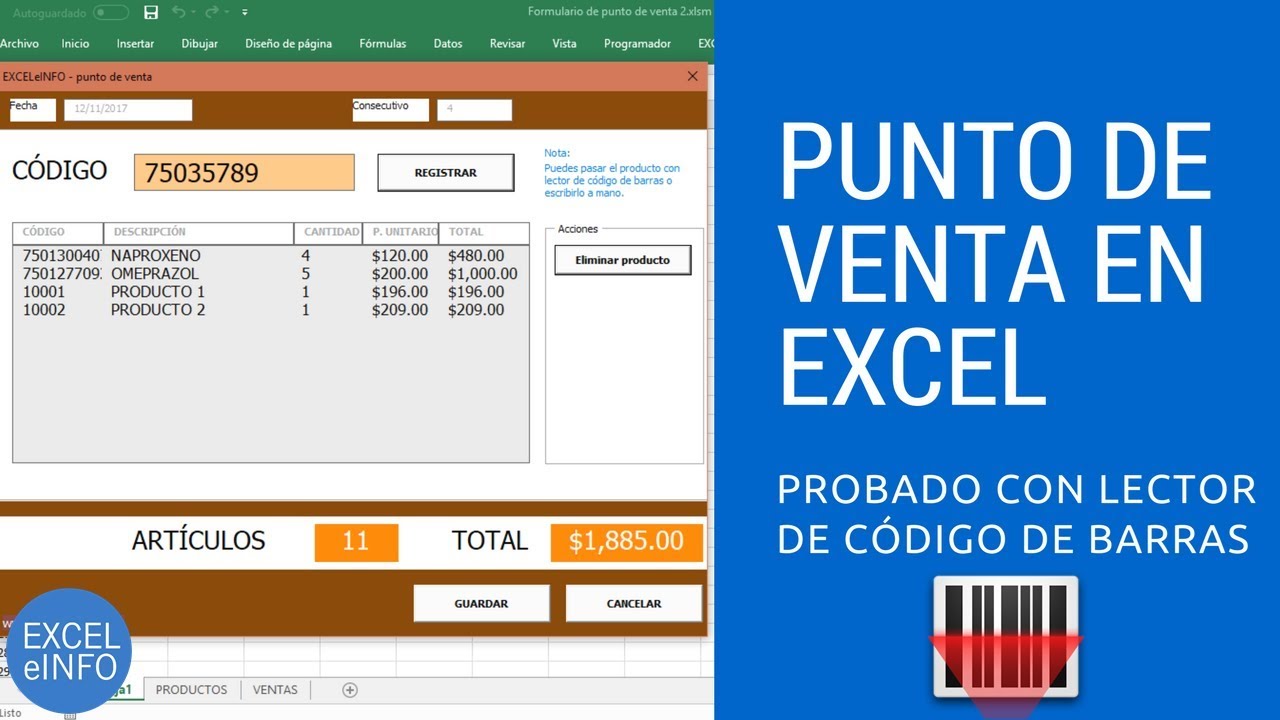 Punto de venta en Excel vba probado con lector de código de barras @EXCELeINFO