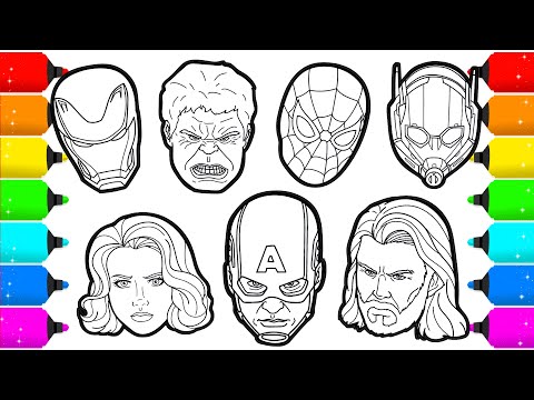 Avengers members Superheroes Faces Drawing and Coloring