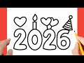 HOW TO DRAW 2026 HAPPY NEW YEAR