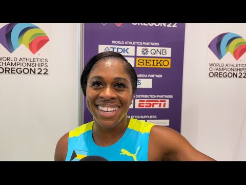 TyNia Gaither of the Bahamas runs a personal best of 22.41 in the 200m semi-finals