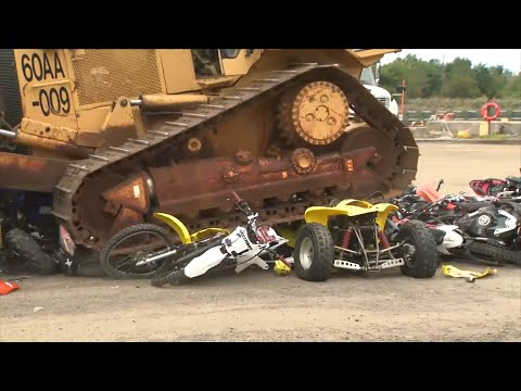 Bulldozers Crush Dozens of Illegal Dirt Bikes and ATVs