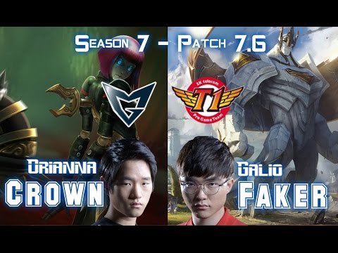 SSG Crown ORIANNA vs SKT T1 Faker GALIO Mid - Patch 7.6 KR Ranked