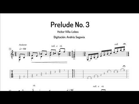 Heitor Villa-Lobos - Prelude No. 3  - Digitación: Andrés Segovia - Partitura y Tablatura