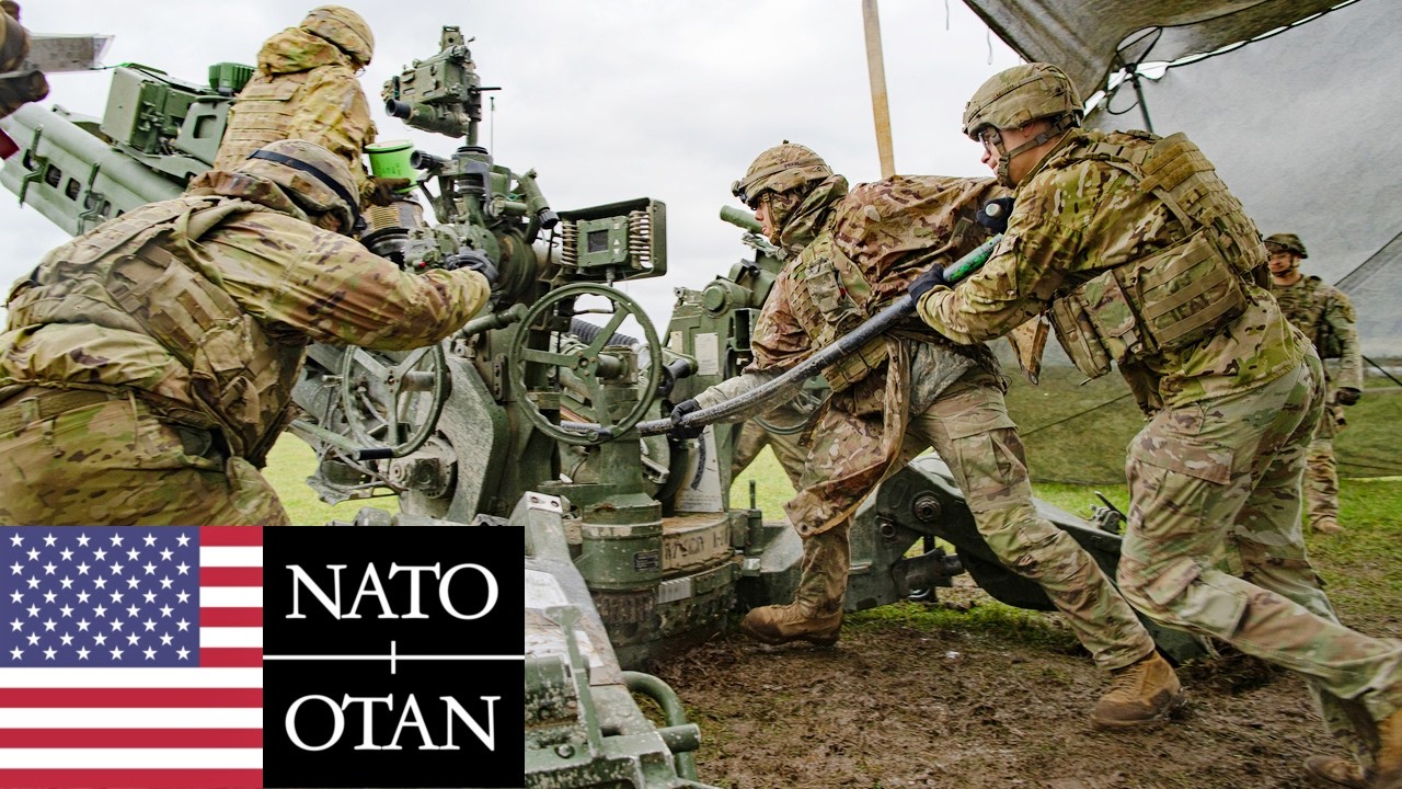 US Army, NATO. M777 howitzers during large-scale military exercises in Germany.