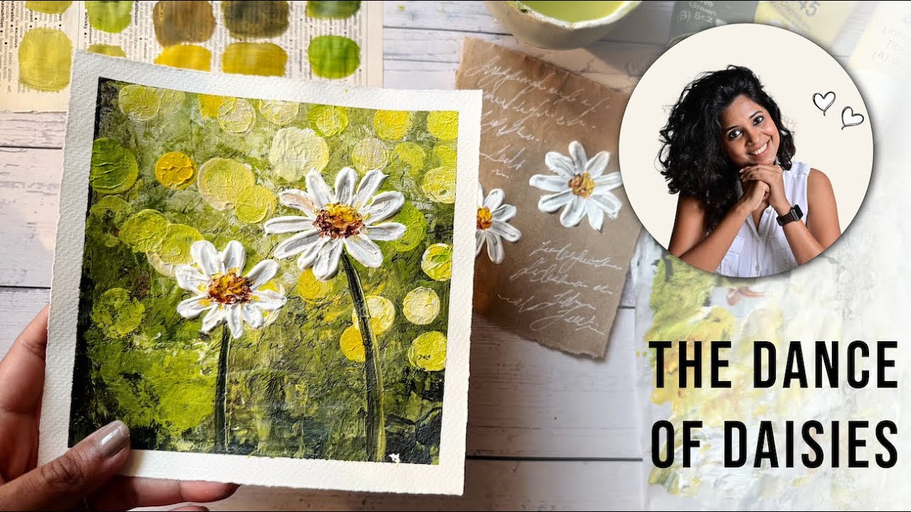 🌼 The Dance of Daisies | Easy Daisy Flower Painting in Mixed Media 🌼
