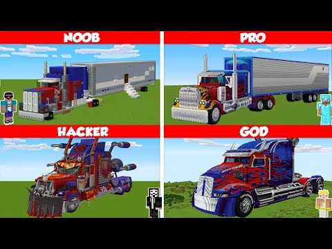 Minecraft OPTIMUS PRIME TRUCK HOUSE BUILD CHALLENGE - NOOB vs PRO vs HACKER vs GOD / Animation